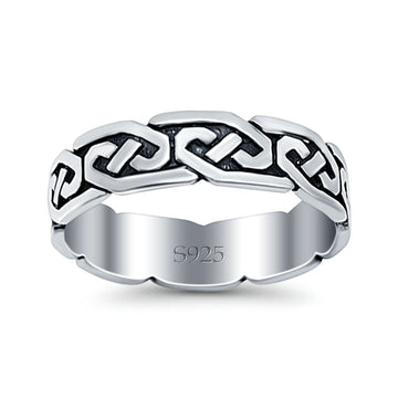 Celtic Oxidized Band Solid 925 Sterling Silver Thumb Ring (5mm)